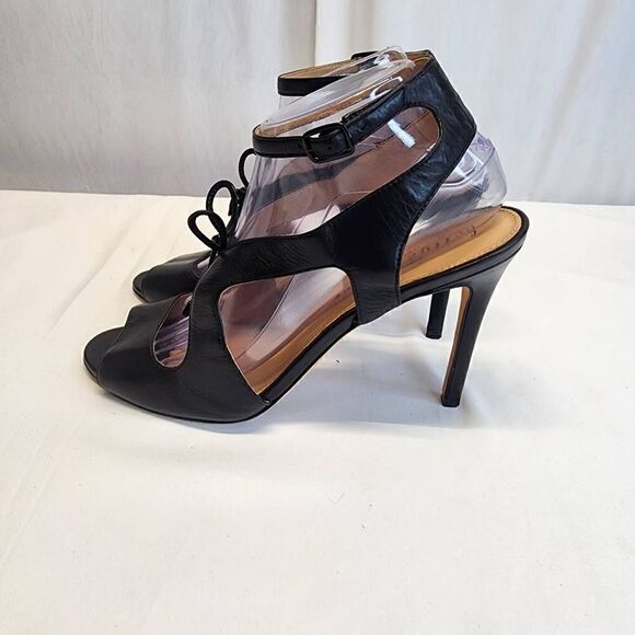 Bettye Mueller Black Leather Pumps Cut Out Ankle Strap Size 9.5 - Picture 6 of 10